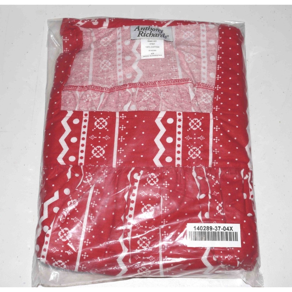 NEW Anthony Richards Red White Cotton Square Neck Flannel Nightgown‎ 4X 28W-30W